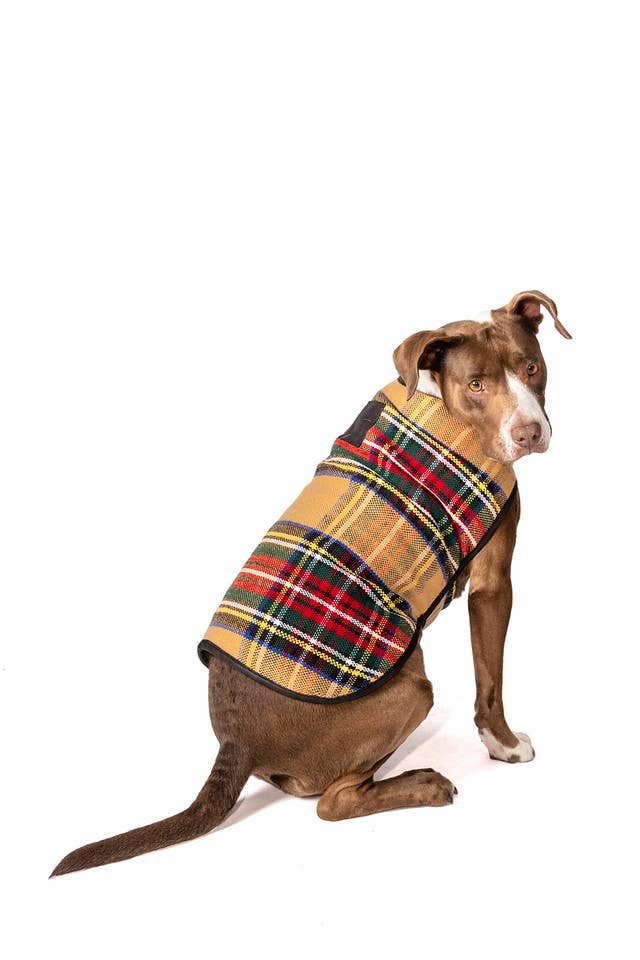 Chilly Dog Dog Blanket Coat Tan Tartan - Dog.Dog.Cat.