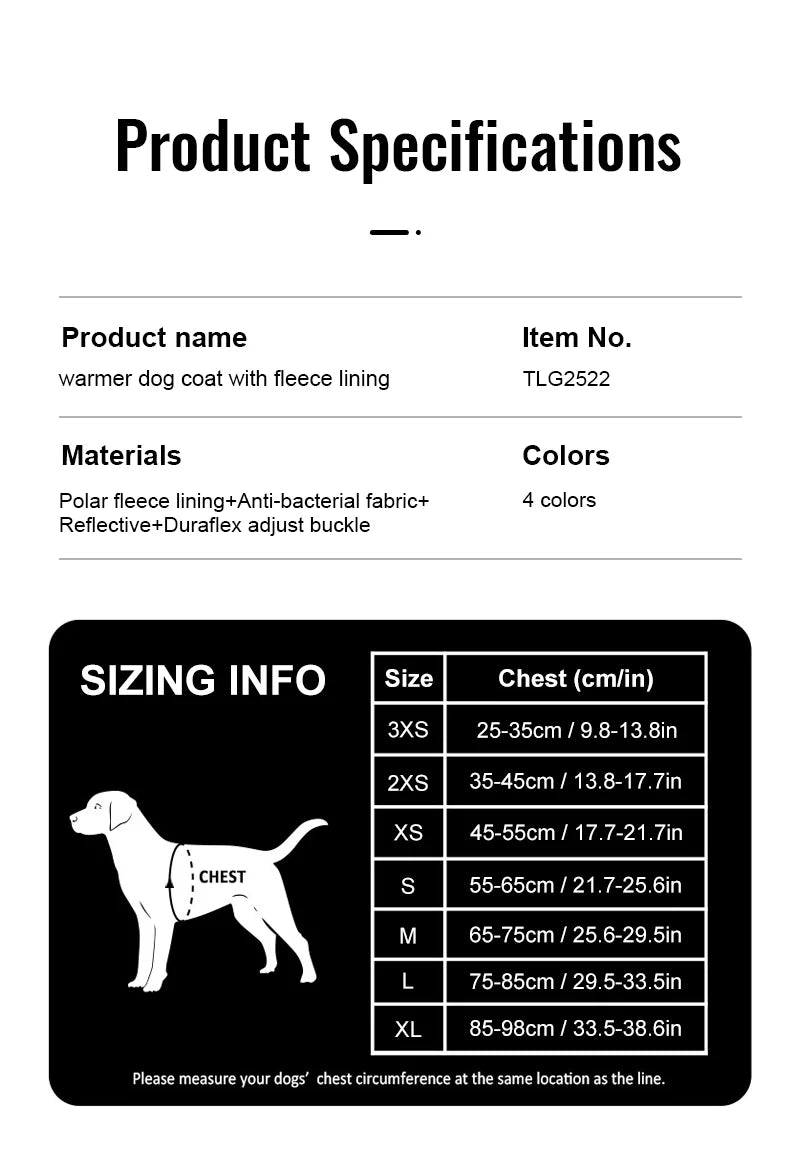 Truelove Hygienic Warmth Anti-Bacterial and Adjustable Pet Jacket  Model Number:TLG2522 - Dog.Dog.Cat.