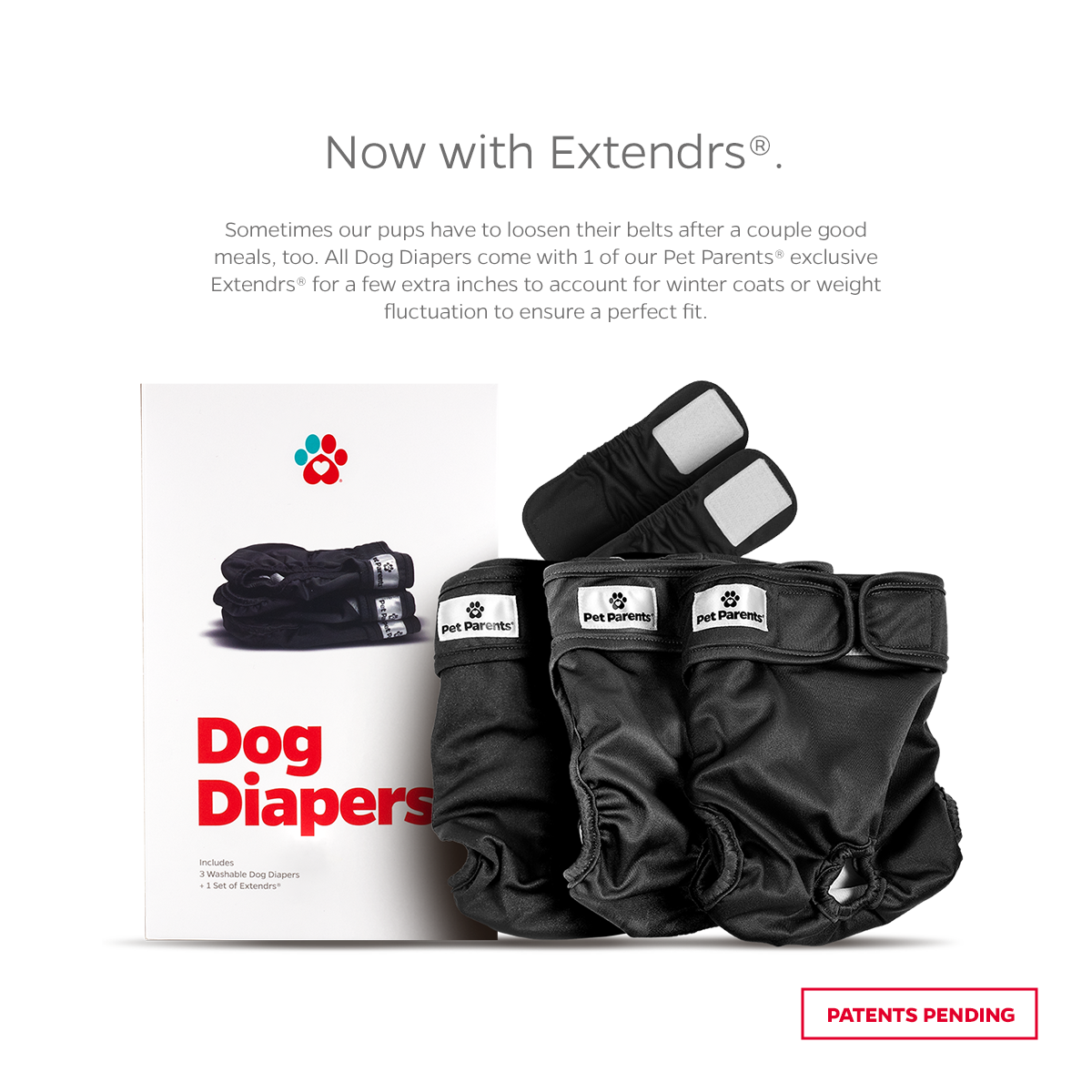 Pet Parents® - Dog Diapers (3-Pack) + Extendrs®, Washable Dog Diapers - Dog.Dog.Cat.